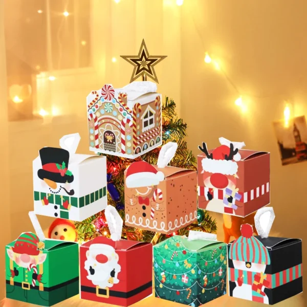 Christmas Gift Boxes Chocolate Candy Cookie Packaging Box Bag Christmas Party Decorations for Home Navidad New Year 2024