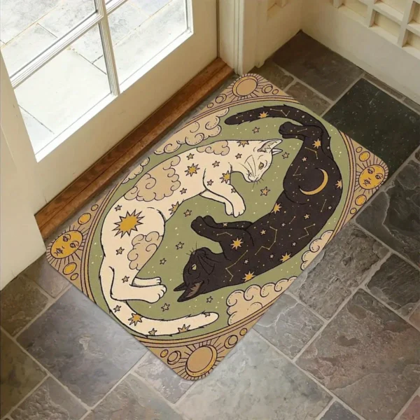 Moon Stardust Vintage Cats Pattern Carpets Bathroom Foot mat Anti-silp Flannel Doormat for Home Decoration Accessories Floor Pad